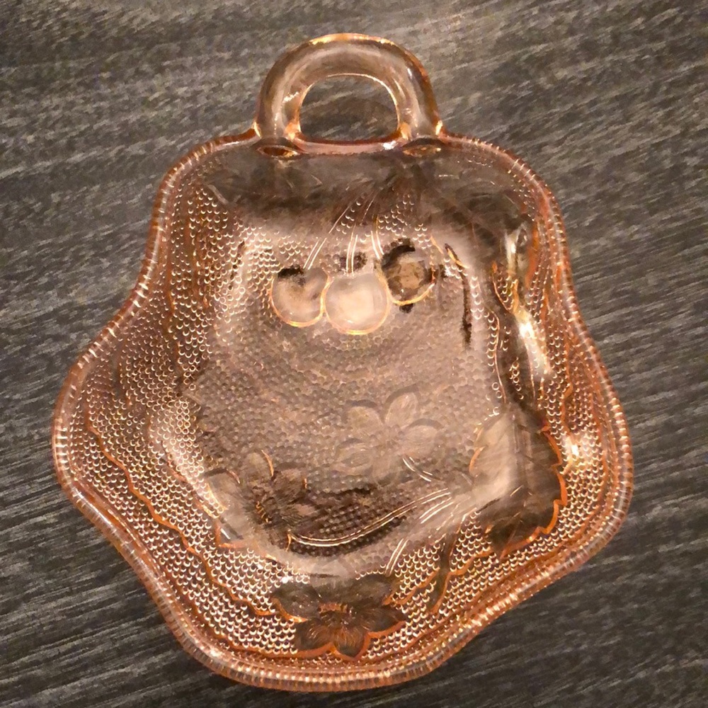 Rare Vintage Pink Depression Glass Original Candy Dish Cherry Blossom 8” x7.5"